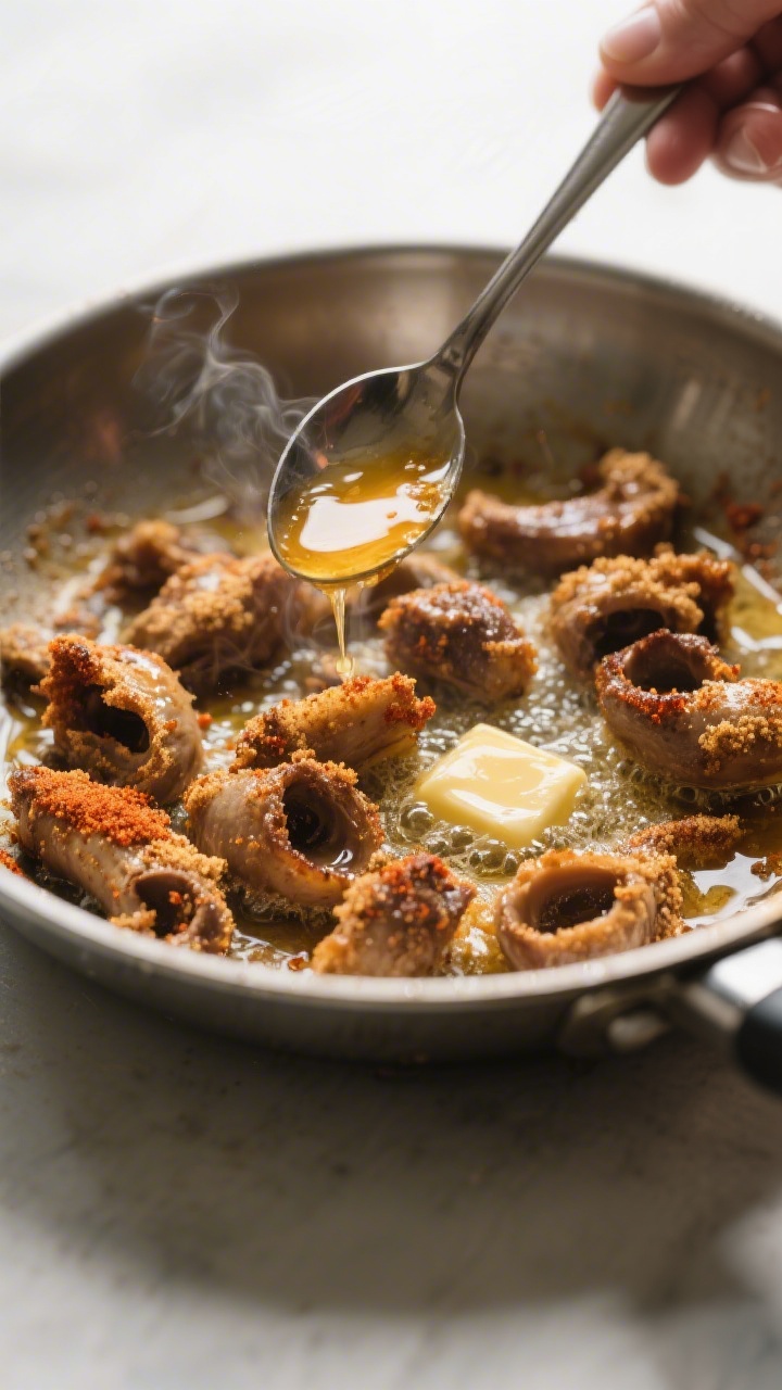 Cooking process action: Optional crispy finish—pan-frying pre-simmered gizzards tossed in seasoned