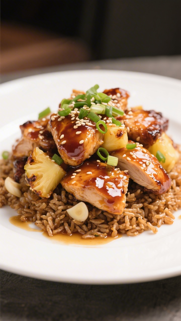 Final plated beauty: Restaurant-quality presentation of Hawaiian chicken piled high with extra gloss