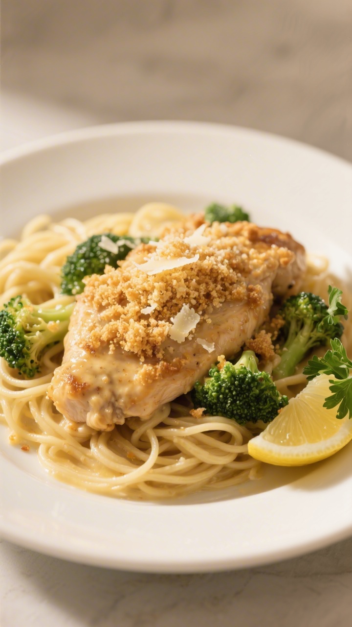 Final plated dish beauty: Close, three-quarter angle of a generous serving of Chicken Divine scooped