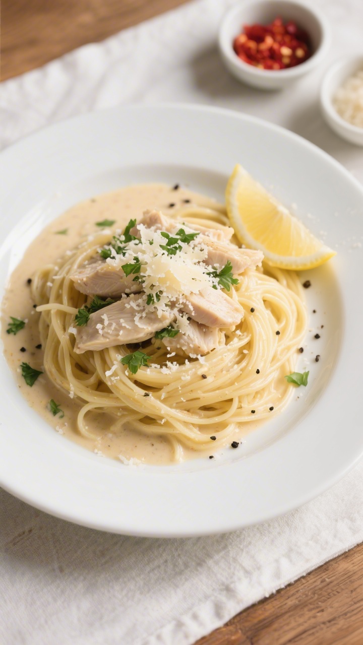 Tasty top view: Overhead shot of angel hair pasta twirled into neat nests on a wide white plate, gen